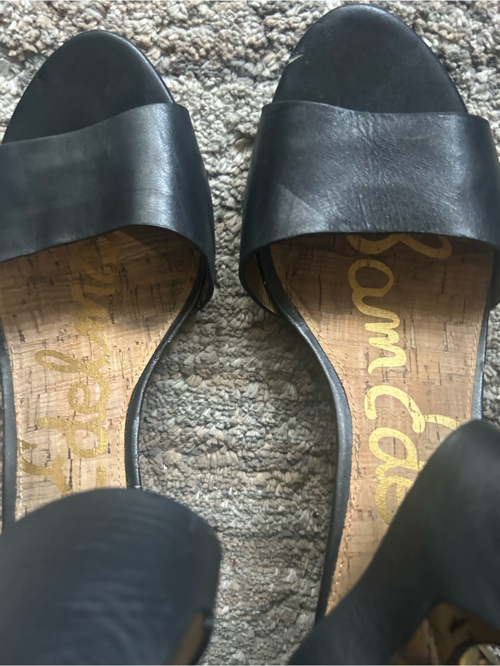 Sam Edelman Black Open-Toe Ankle-Strap Heels with Gold Buckles - Picture 2 of 6